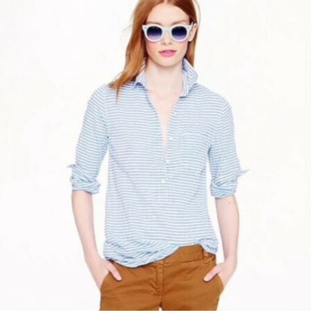 J. Crew NWT Popover stripe top button up crinkled shirt size XS